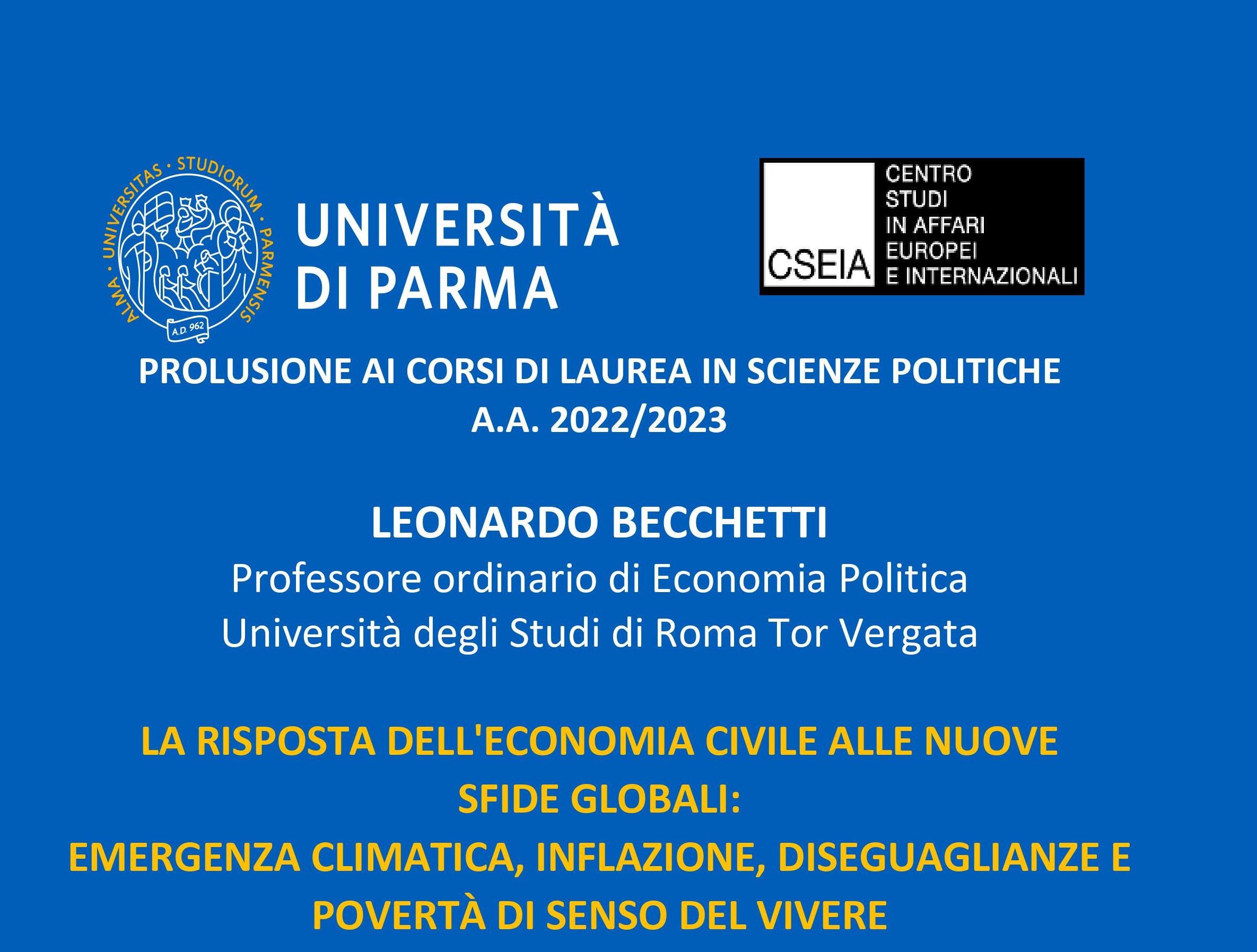 16 novembre: prolusione ai corsi di laurea in Scienze politiche dell